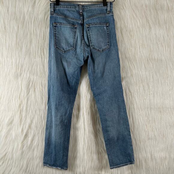 Ramy Brooke Cotton & PU Distressed Skinny Jeans Medium Wash Blue Womens Size 26 - Picture 4 of 11